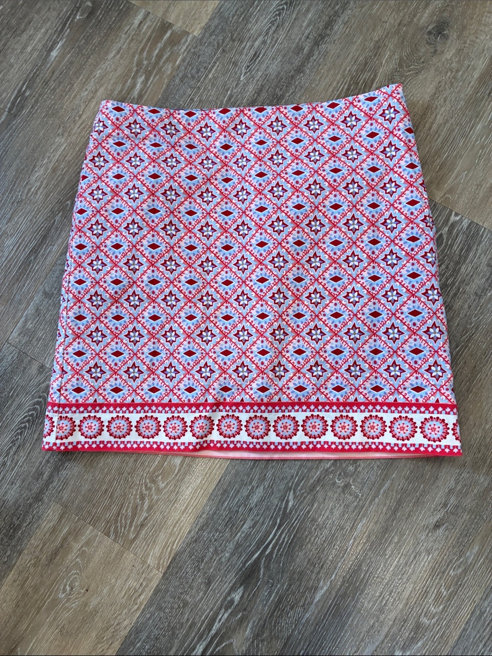 Talbots Red and White Geometric Border Mini Skirt